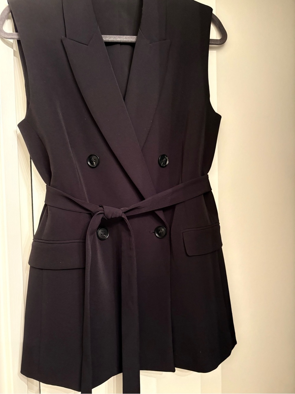 Elie Tahari Sleeveless Double-Breasted Belted Vest Dress - Black